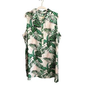 C & C California Women’s 2X 100% Linen sleeveless palm tree tropical dress